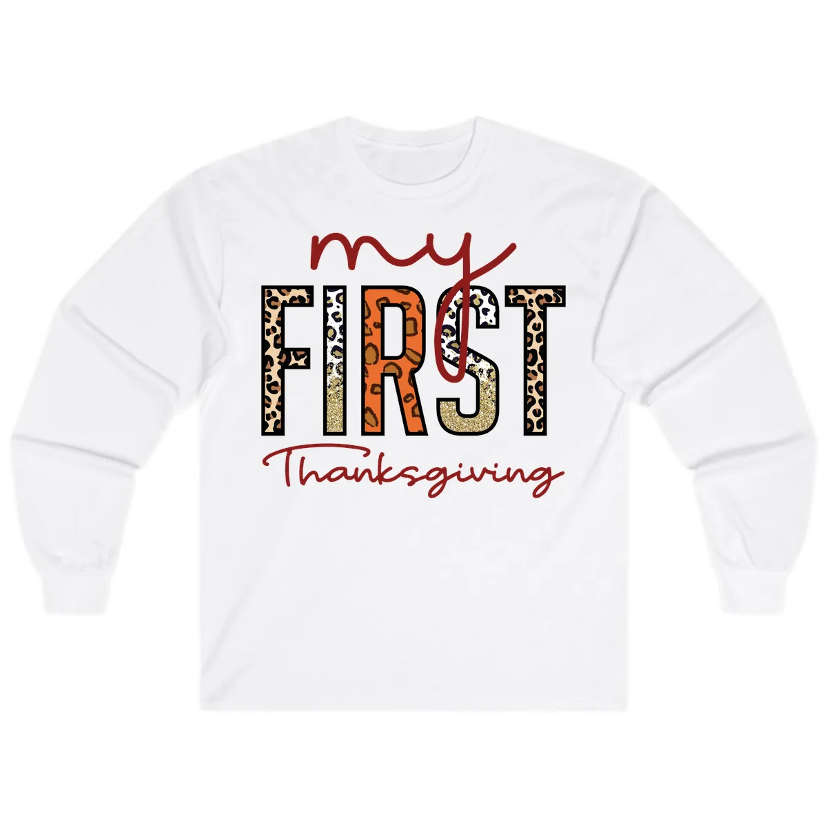My First Thanksgiving Leopard Print Long Sleeve in White