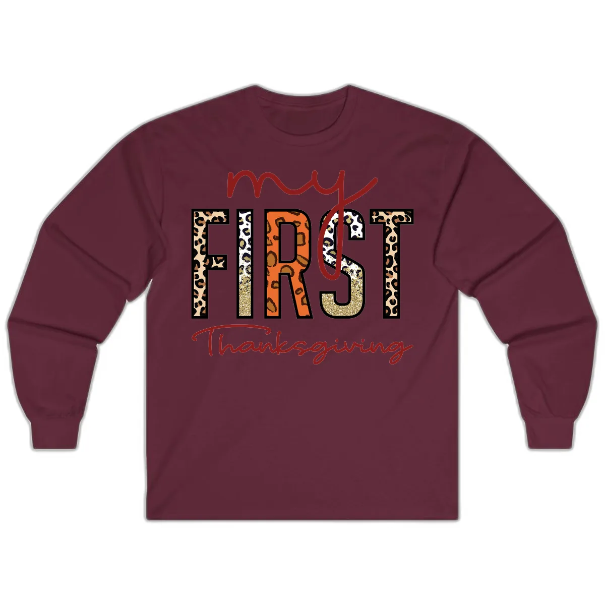 My First Thanksgiving Leopard Print Long Sleeve in Maroon