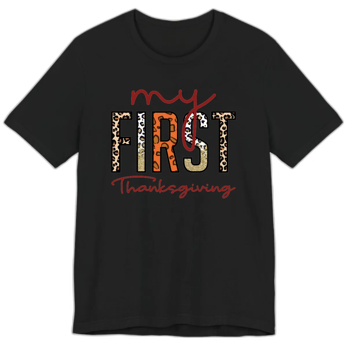 My First Thanksgiving Leopard Print Premium T-Shirt in Black
