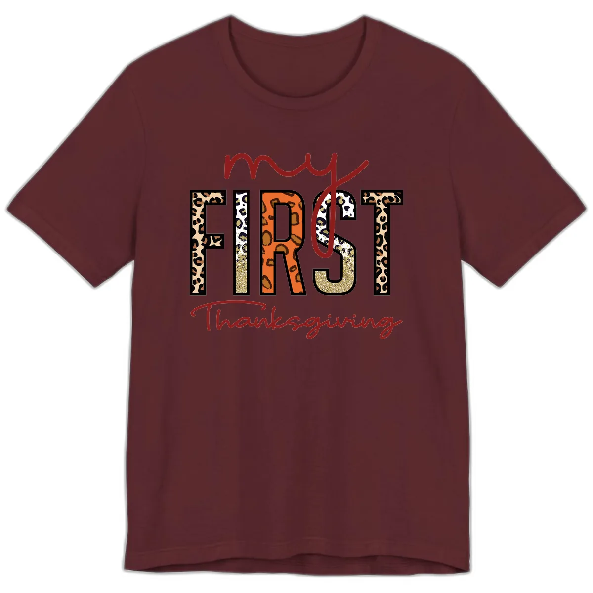 My First Thanksgiving Leopard Print Premium T-Shirt in Maroon