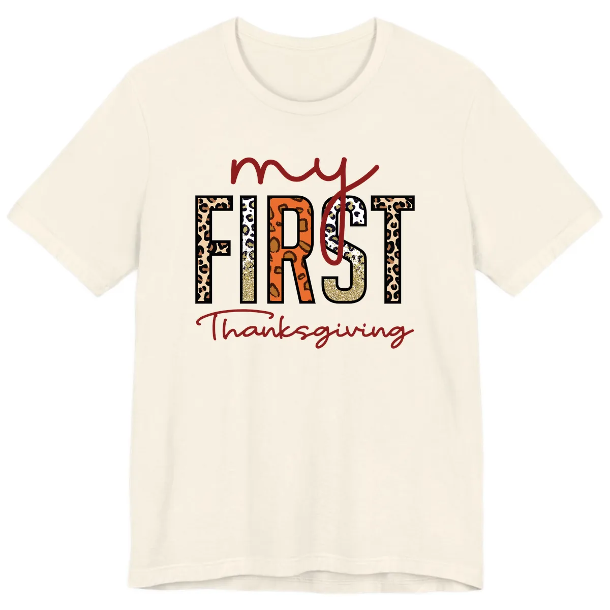 My First Thanksgiving Leopard Print Premium T-Shirt in Natural