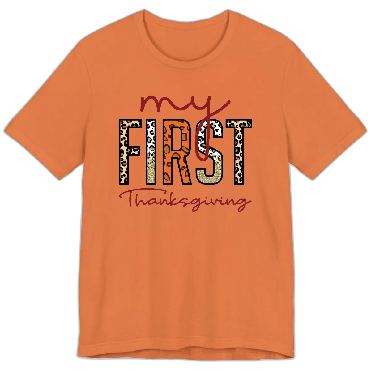My First Thanksgiving Leopard Print Premium T-Shirt in Burnt Orange