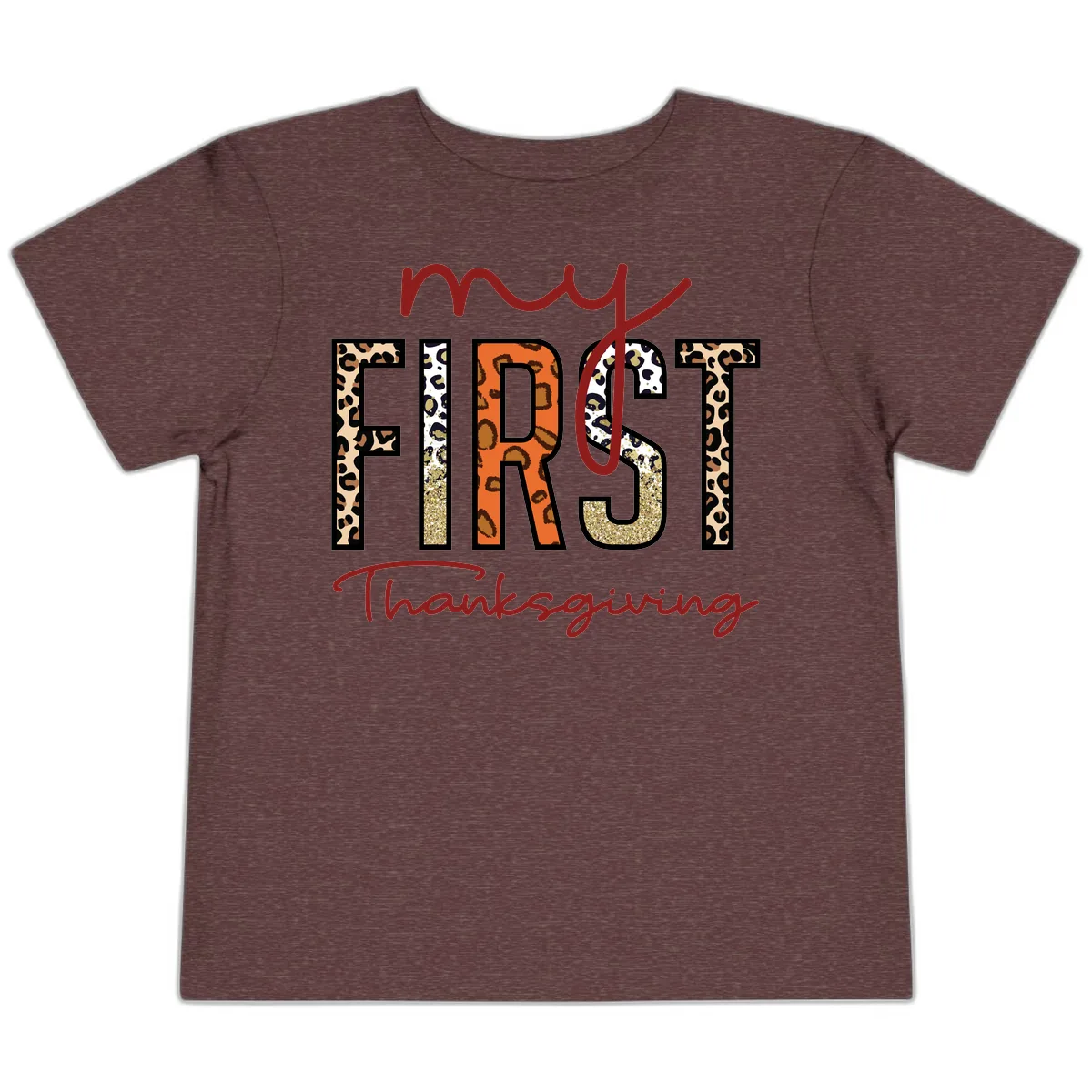 My First Thanksgiving Leopard Print Toddler T-Shirt in Heather Maroon