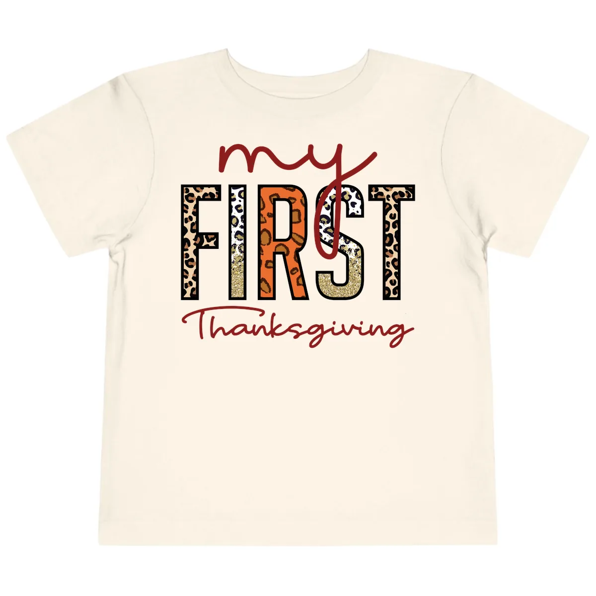 My First Thanksgiving Leopard Print Toddler T-Shirt in Natural