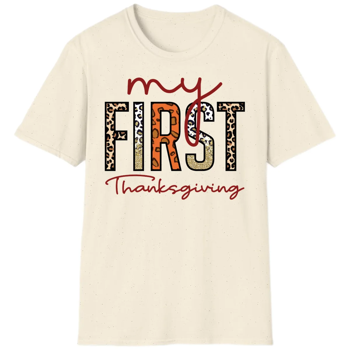 My First Thanksgiving Leopard Print T-Shirt in Natural