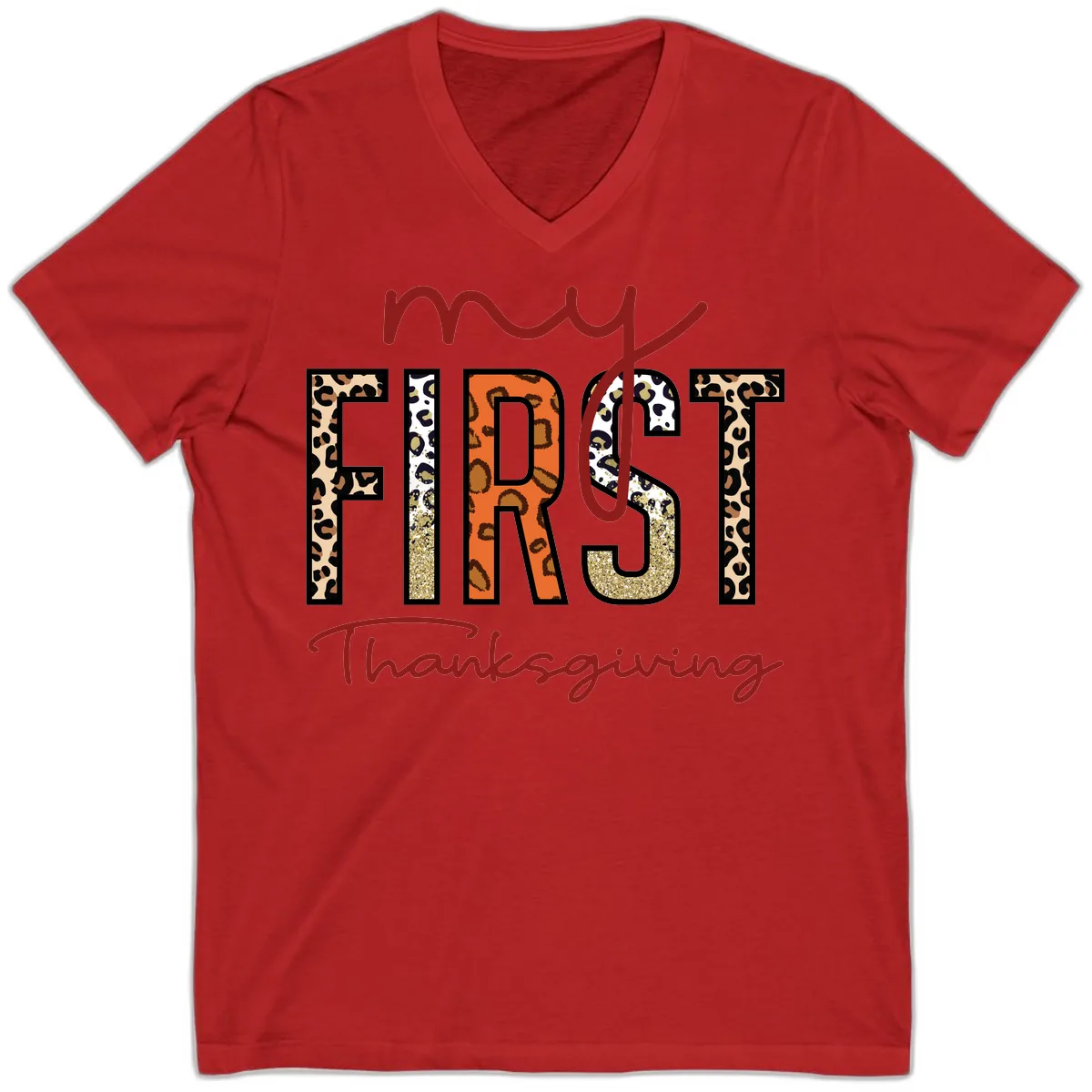 My First Thanksgiving Leopard Print V-Neck in Red