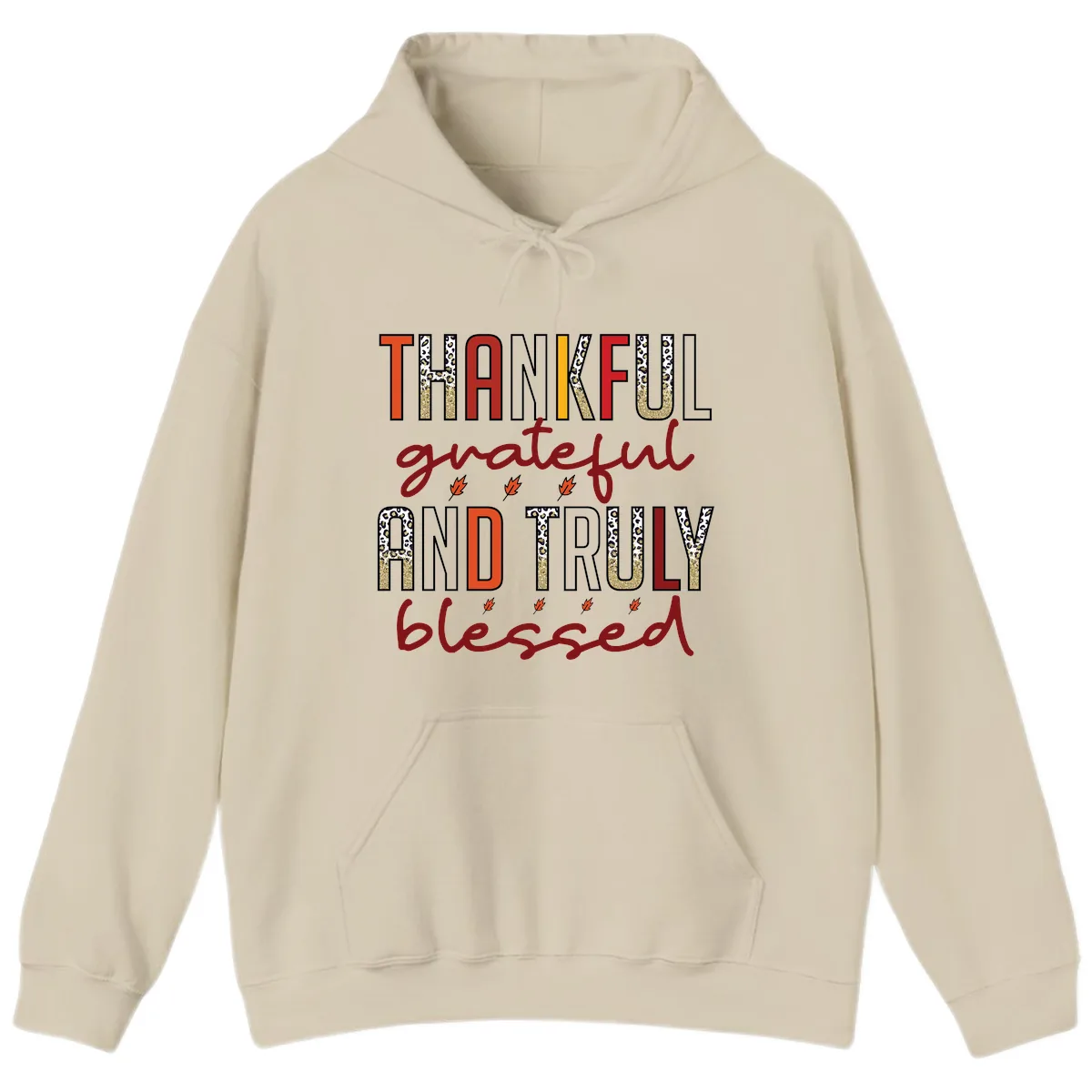 Grateful And Truly Blessed Typography Hoodie in Sand