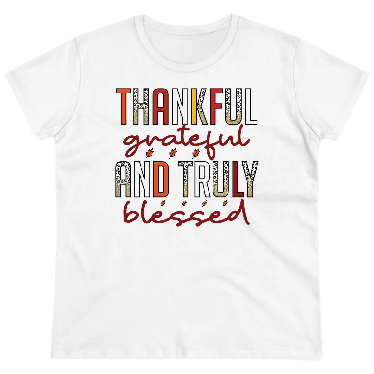 Grateful And Truly Blessed Typography Ladies Tee in White