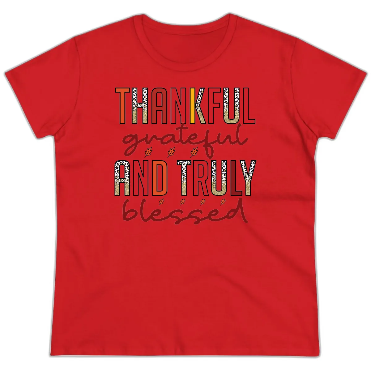 Grateful And Truly Blessed Typography Ladies Tee in Red