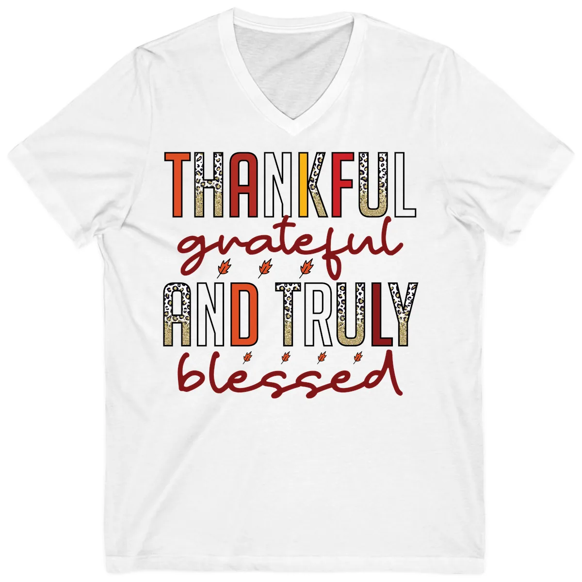 Grateful And Truly Blessed Typography V-Neck in White