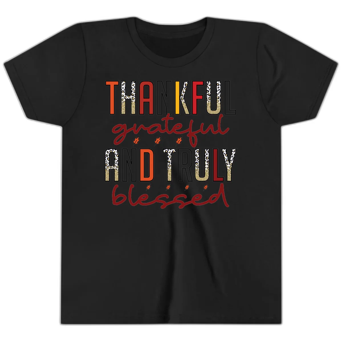 Grateful And Truly Blessed Typography Youth T-Shirt in Black