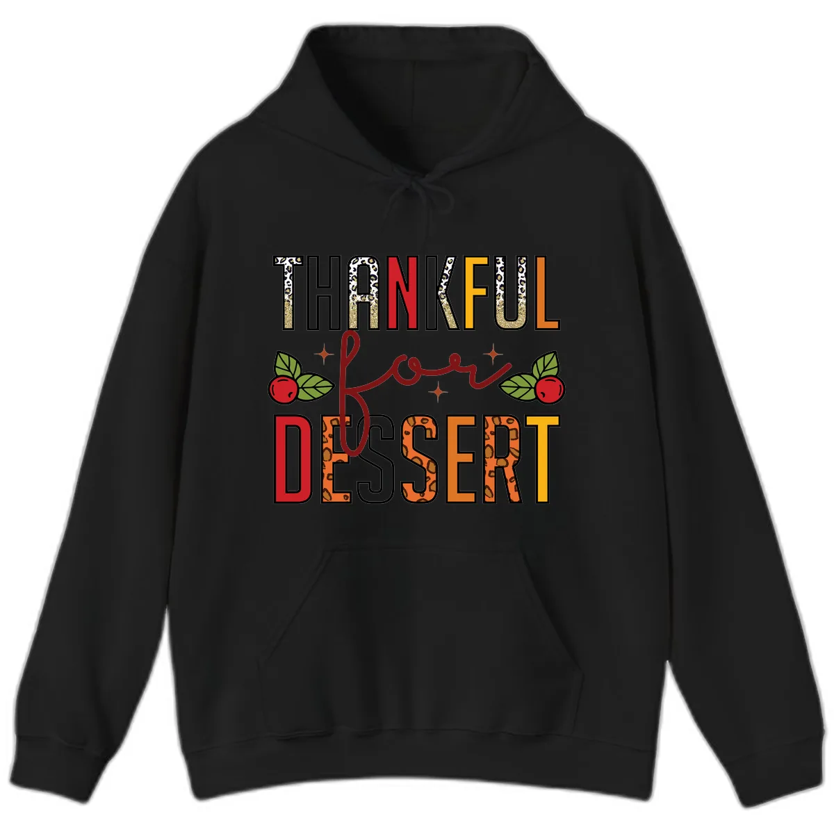 Thankful For Dessert Leopard Print Hoodie in Black