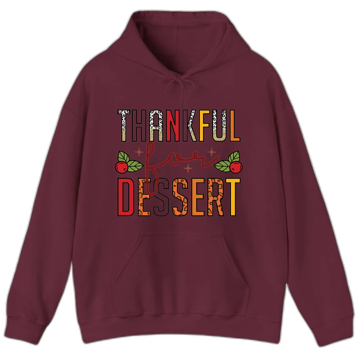 Thankful For Dessert Leopard Print Hoodie in Maroon