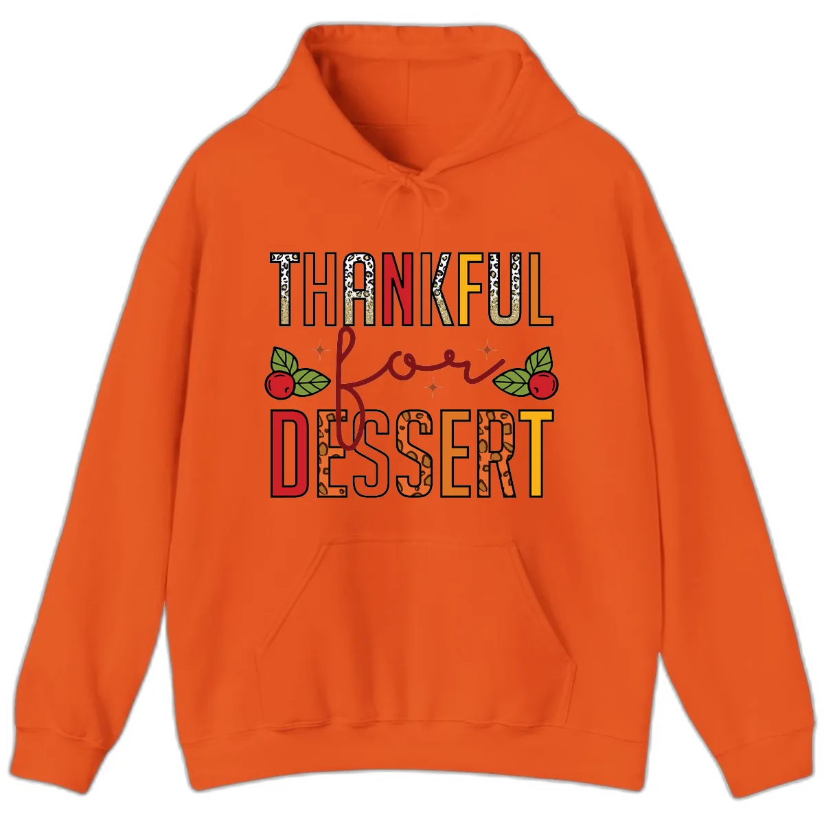 Thankful For Dessert Leopard Print Hoodie in Orange