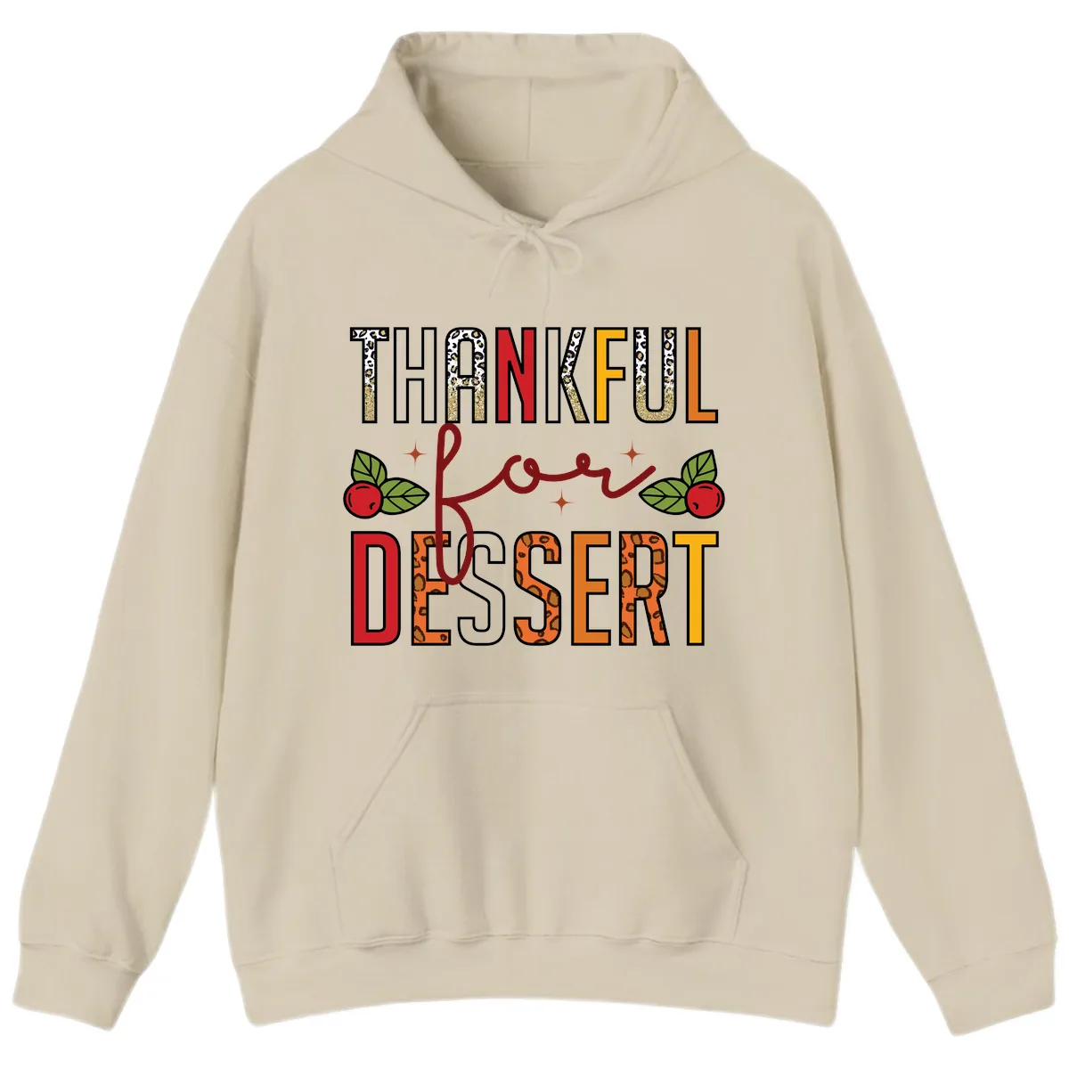 Thankful For Dessert Leopard Print Hoodie in Sand