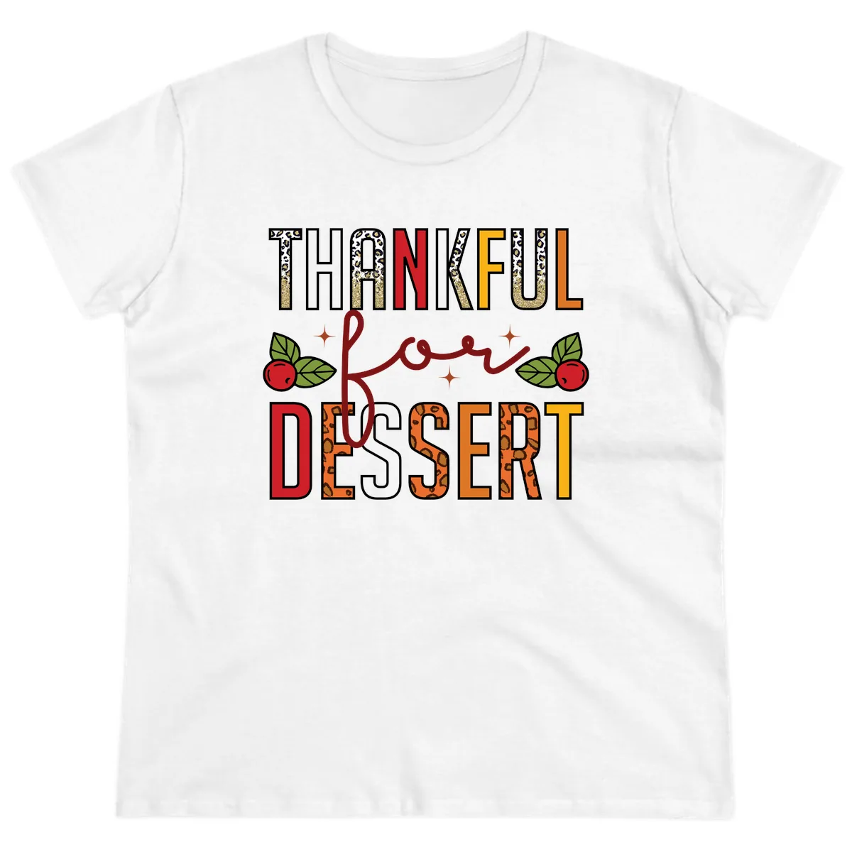 Thankful For Dessert Leopard Print Ladies Tee in White