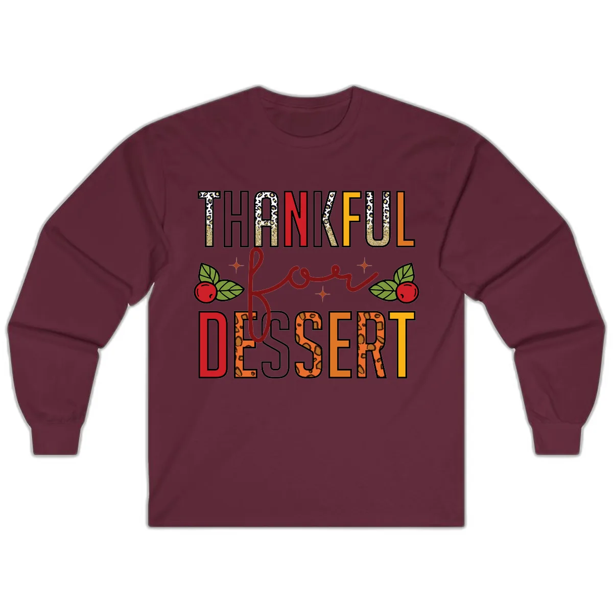 Thankful For Dessert Leopard Print Long Sleeve in Maroon