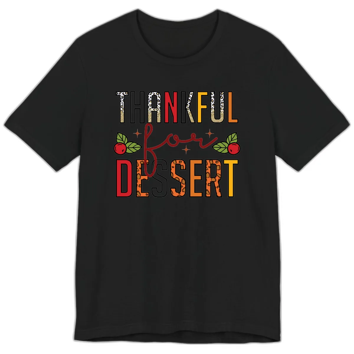 Thankful For Dessert Leopard Print Premium T-Shirt in Black