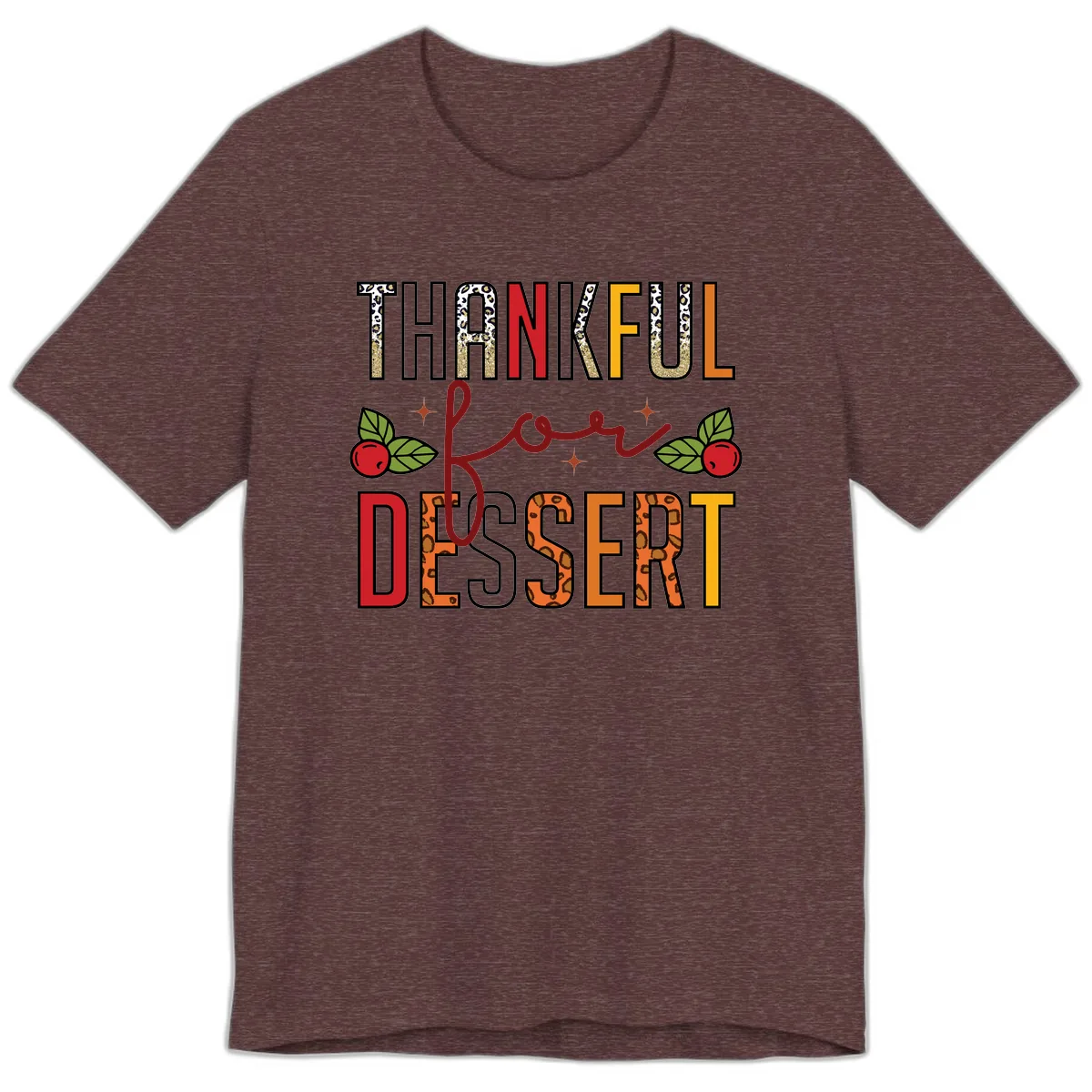 Thankful For Dessert Leopard Print Premium T-Shirt in Heather Maroon