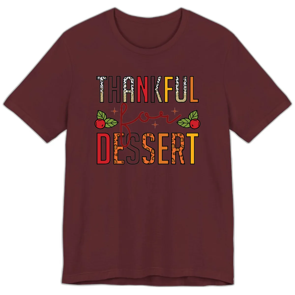 Thankful For Dessert Leopard Print Premium T-Shirt in Maroon