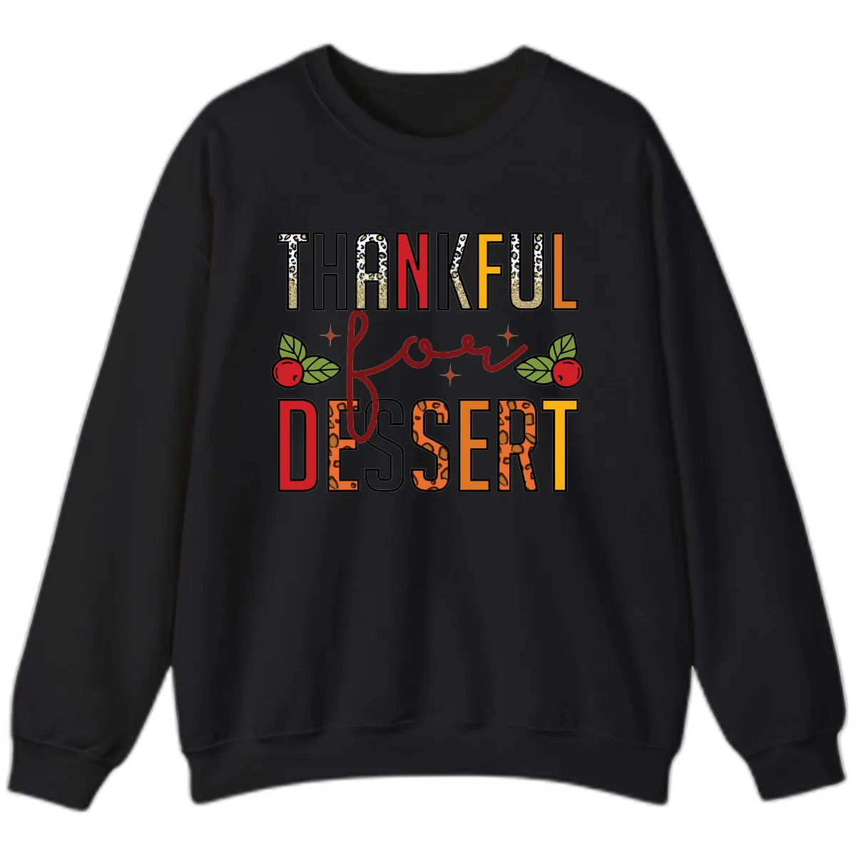 Thankful For Dessert Leopard Print Sweatshirt in Black