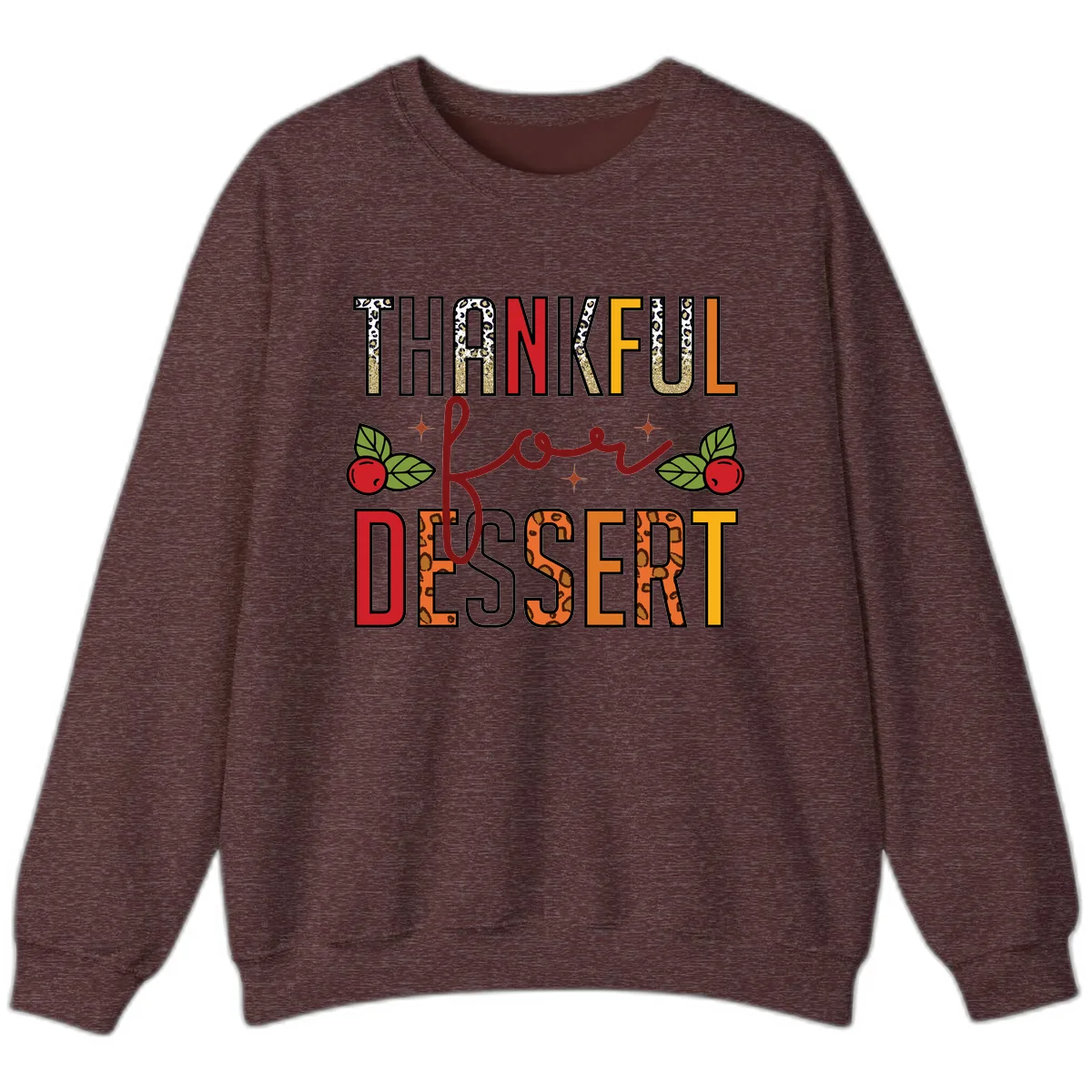 Thankful For Dessert Leopard Print Sweatshirt in Heather Sport Dark Maroon
