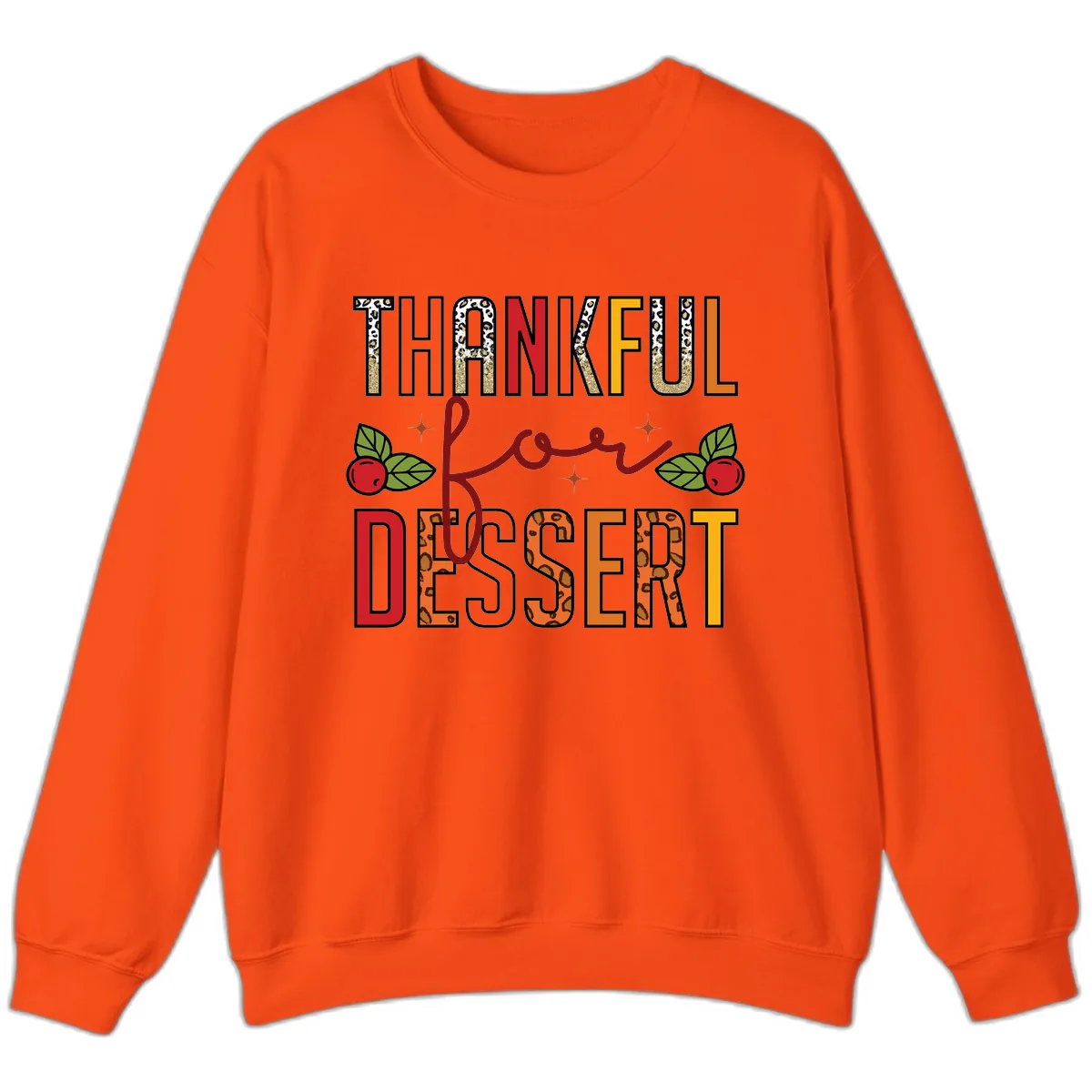 Thankful For Dessert Leopard Print Sweatshirt in Orange