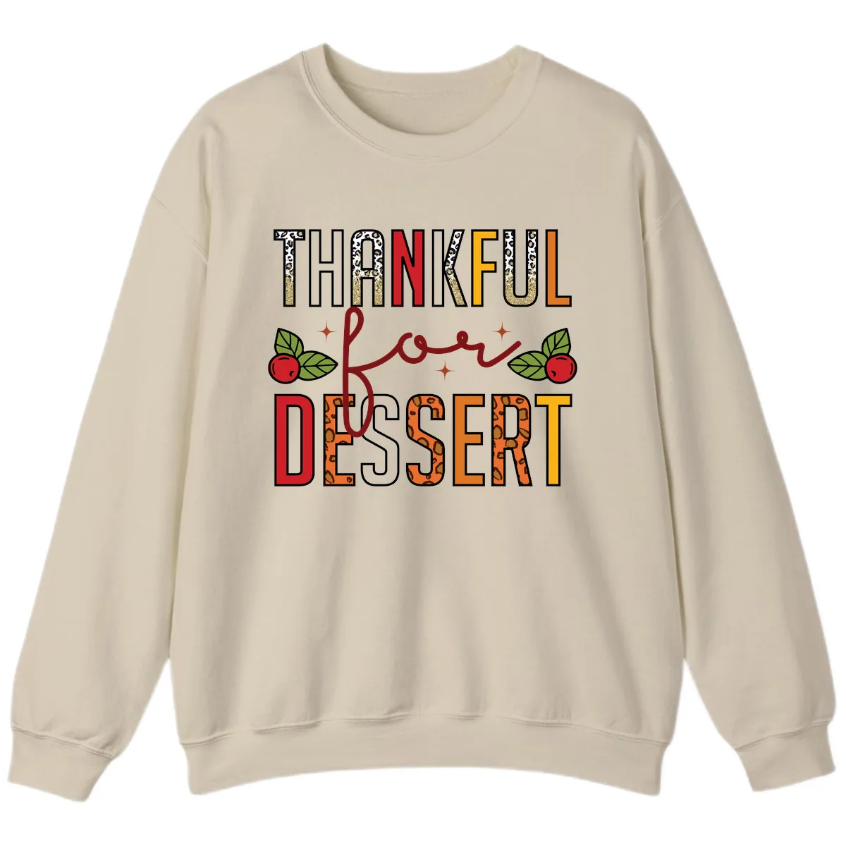 Thankful For Dessert Leopard Print Sweatshirt in Sand