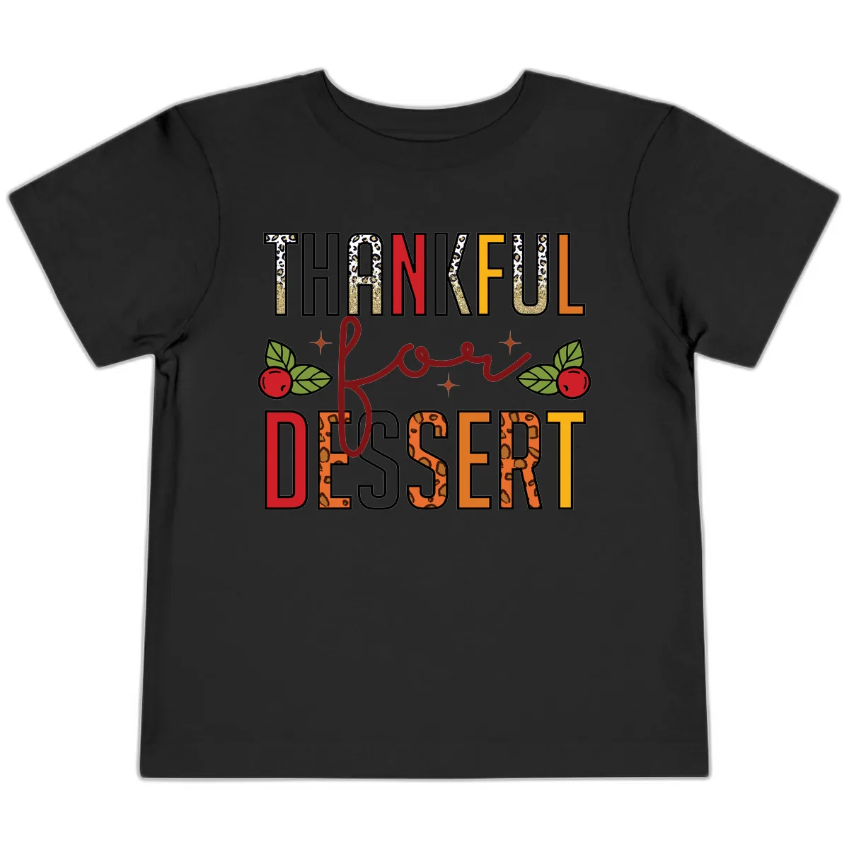 Thankful For Dessert Leopard Print Toddler T-Shirt in Black