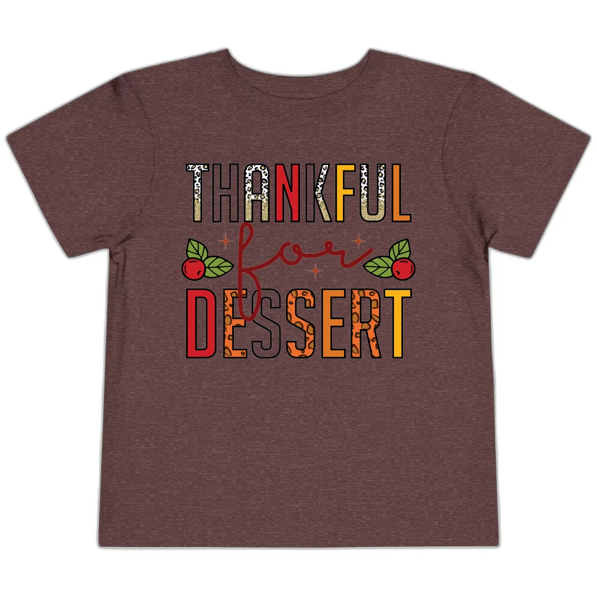 Thankful For Dessert Leopard Print Toddler T-Shirt in Heather Maroon