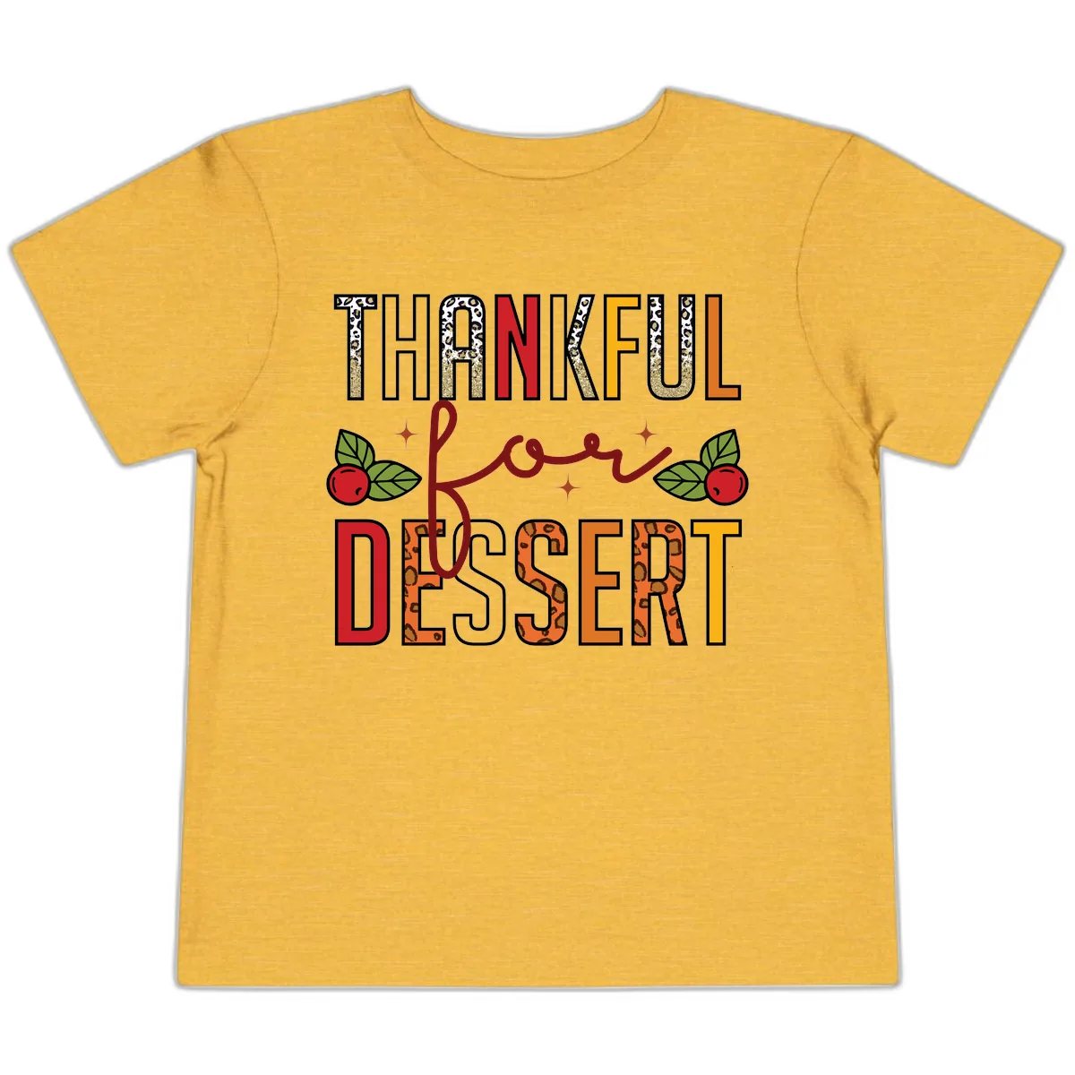 Thankful For Dessert Leopard Print Toddler T-Shirt in Heather Yellow Gold