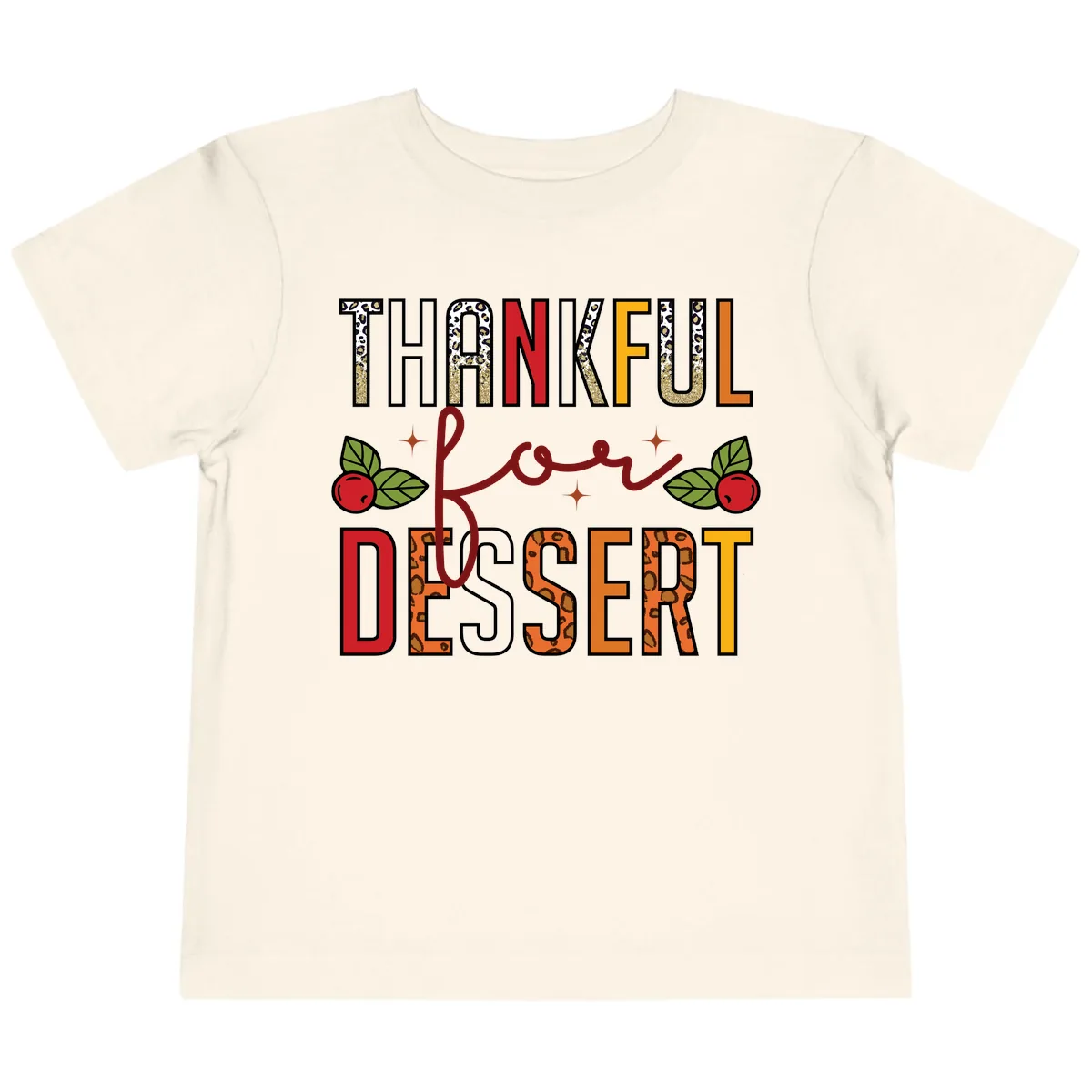 Thankful For Dessert Leopard Print Toddler T-Shirt in Natural