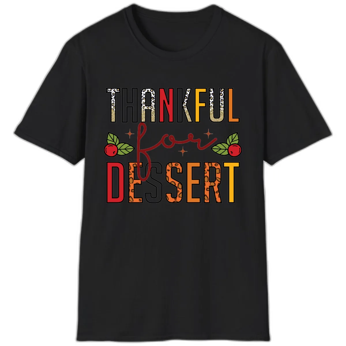 Thankful For Dessert Leopard Print T-Shirt in Black