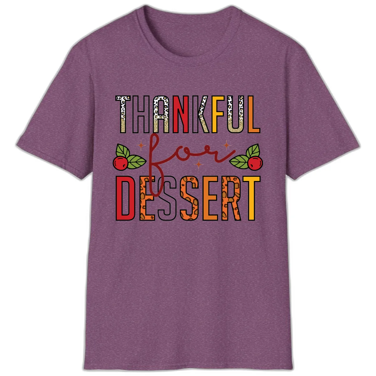 Thankful For Dessert Leopard Print T-Shirt in Heather Maroon