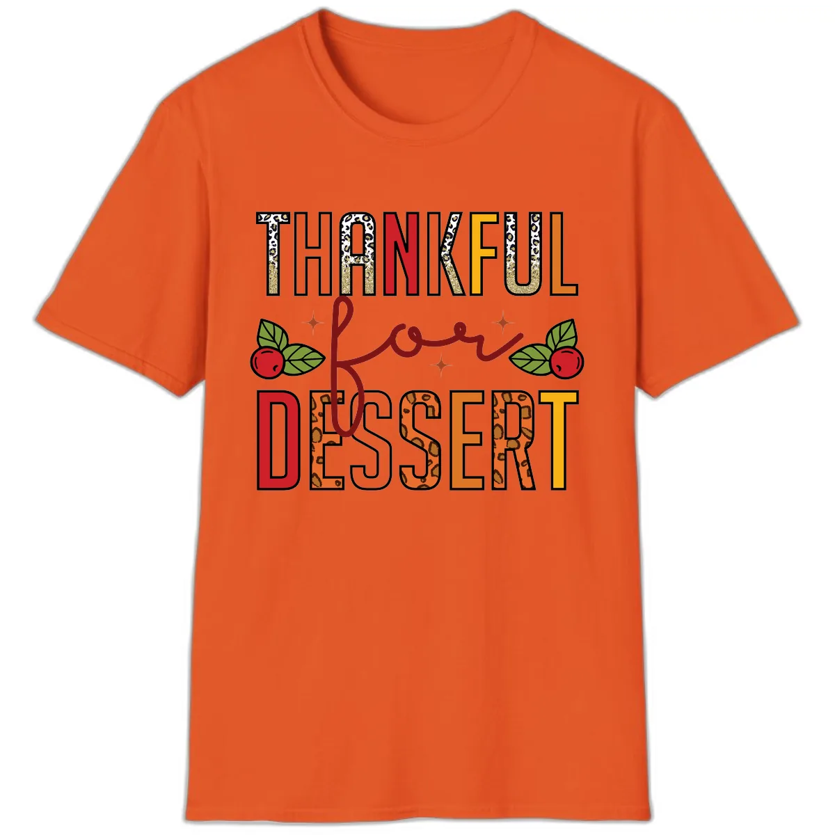Thankful For Dessert Leopard Print T-Shirt in Orange
