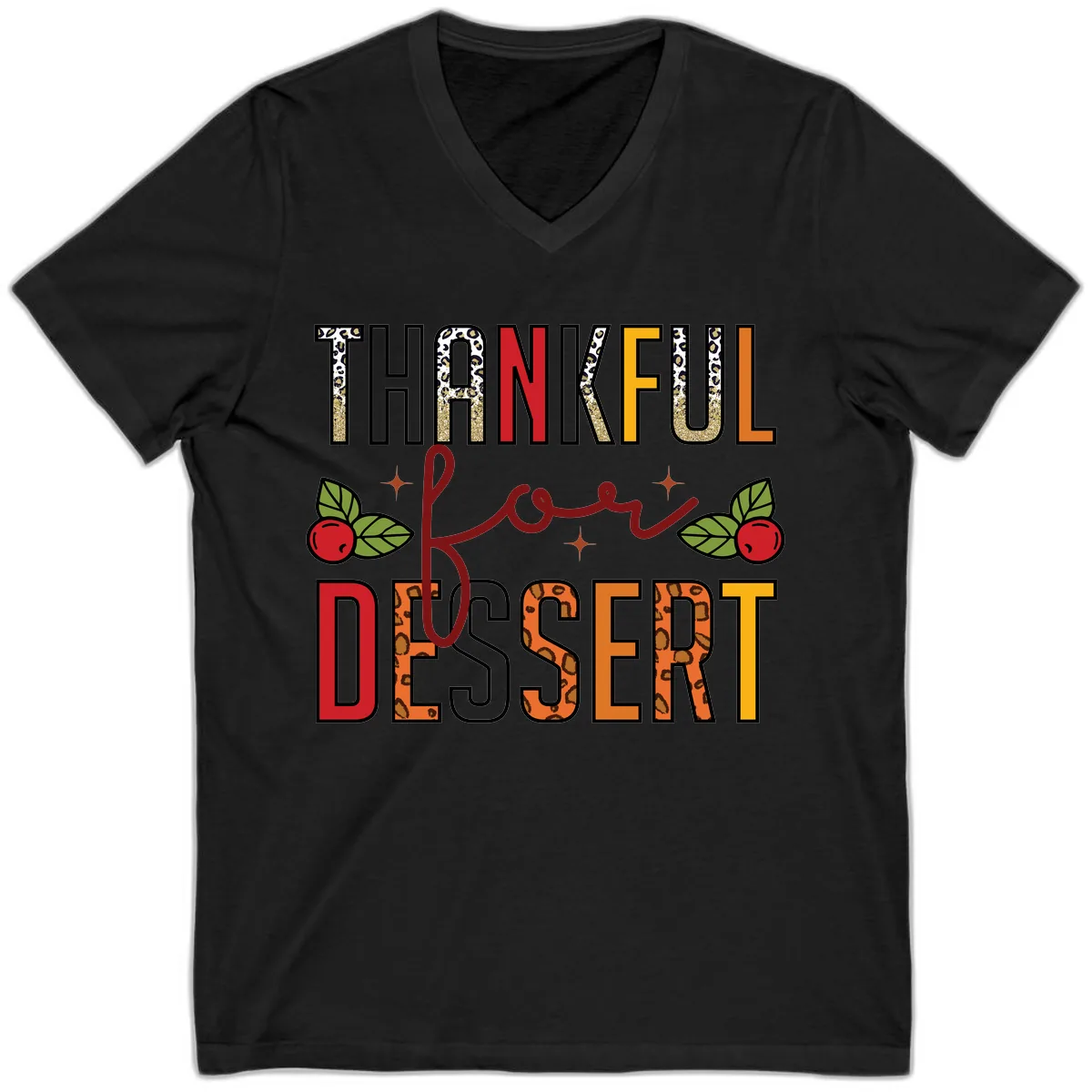 Thankful For Dessert Leopard Print V-Neck in Black