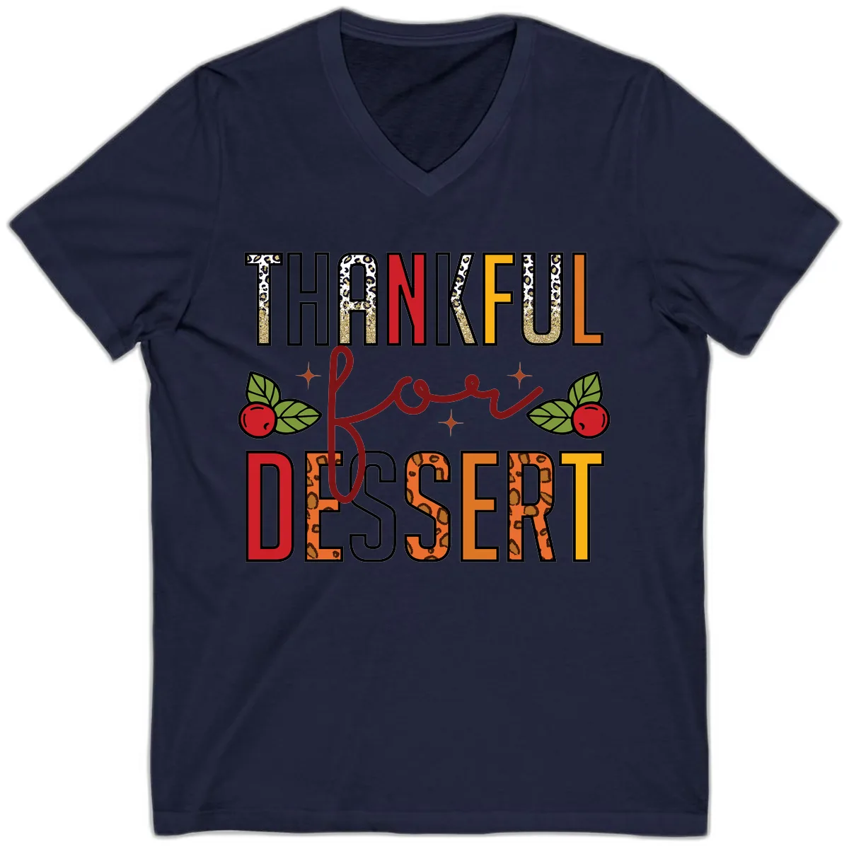 Thankful For Dessert Leopard Print V-Neck in Navy