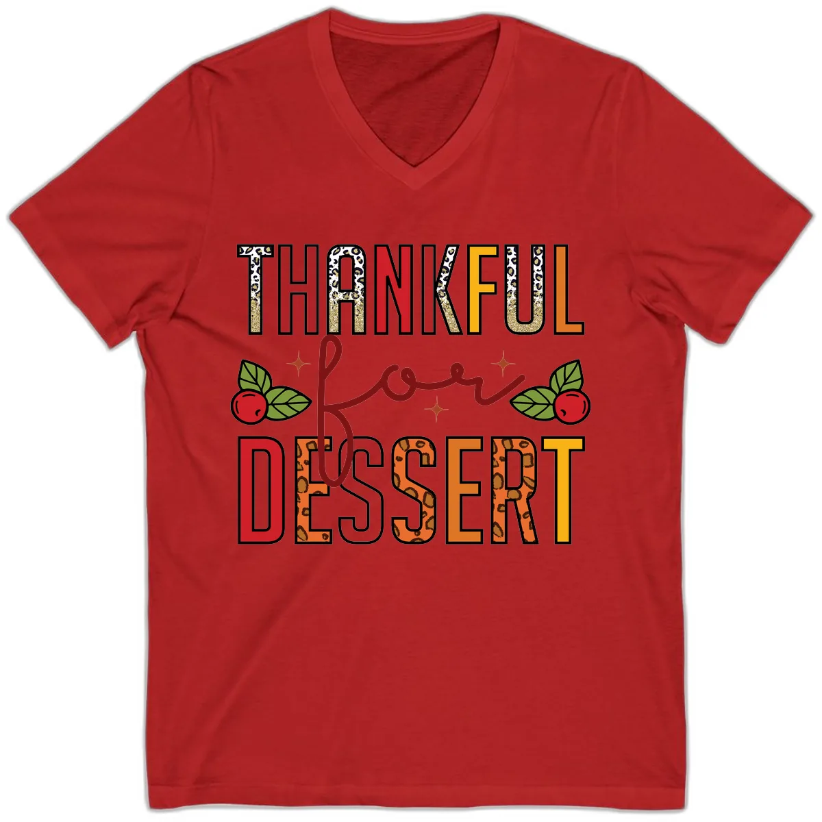 Thankful For Dessert Leopard Print V-Neck in Red