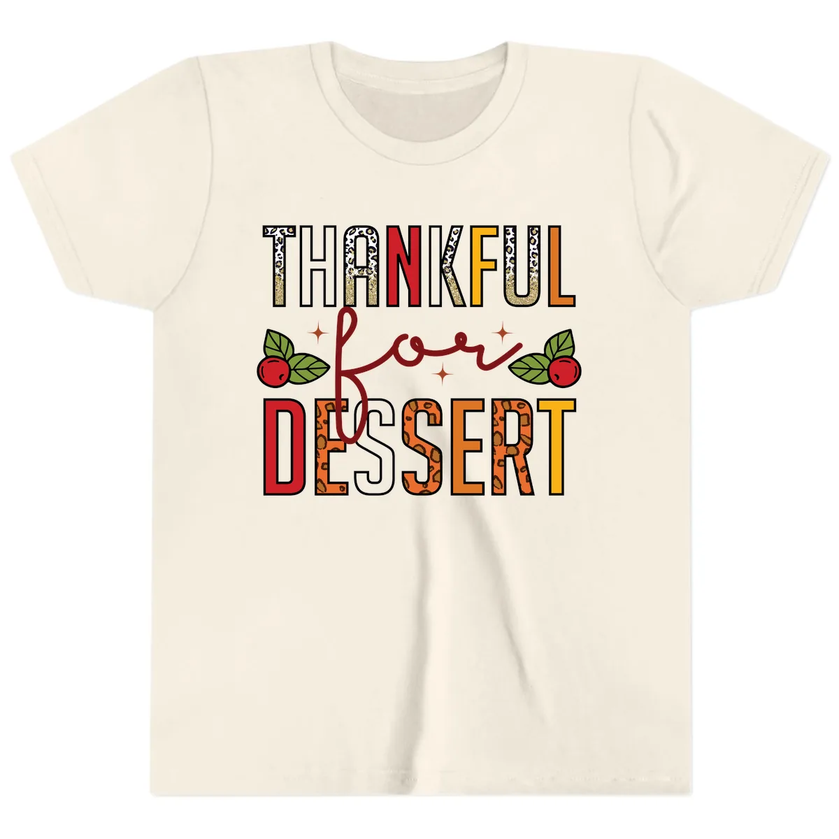 Thankful For Dessert Leopard Print Youth T-Shirt in Natural