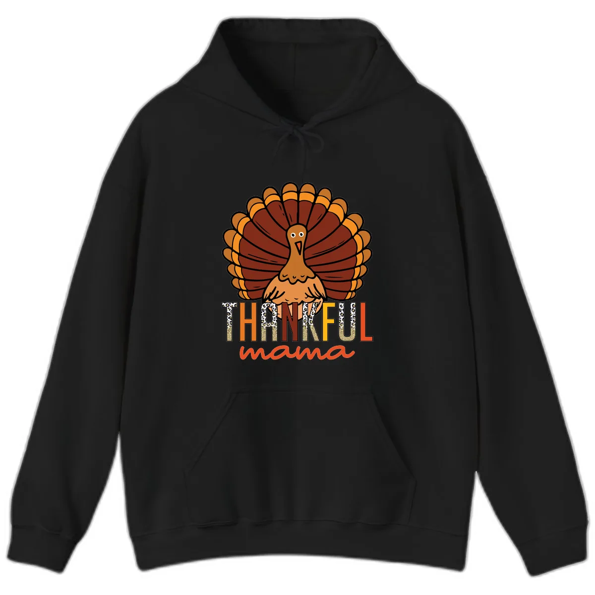 Thankful Mama Turkey Design Hoodie in Black