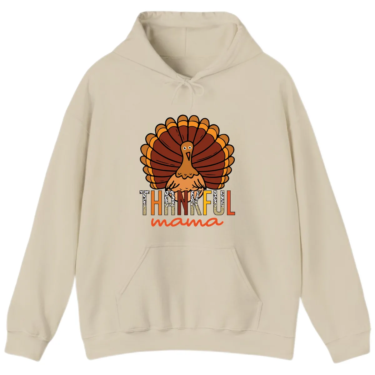 Thankful Mama Turkey Design Hoodie in Sand