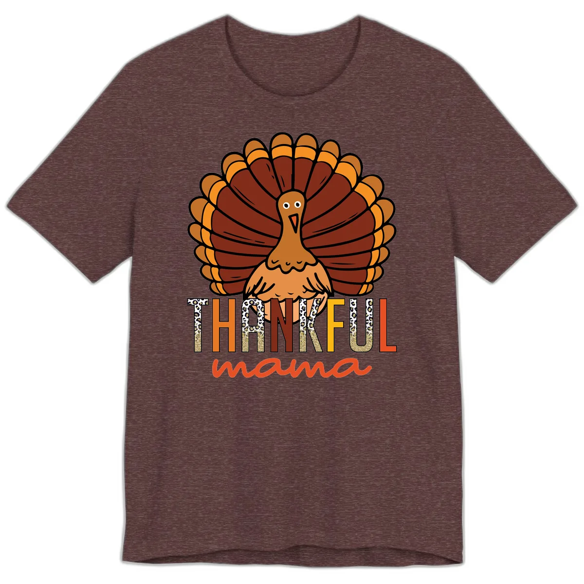 Thankful Mama Turkey Design Premium T-Shirt in Heather Maroon