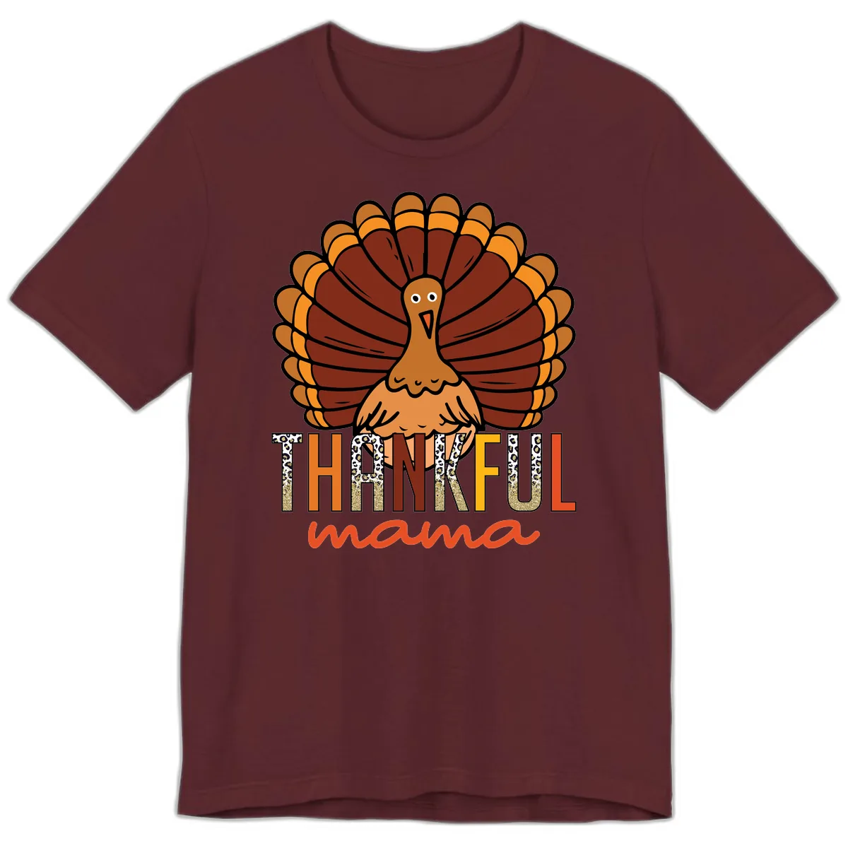 Thankful Mama Turkey Design Premium T-Shirt in Maroon