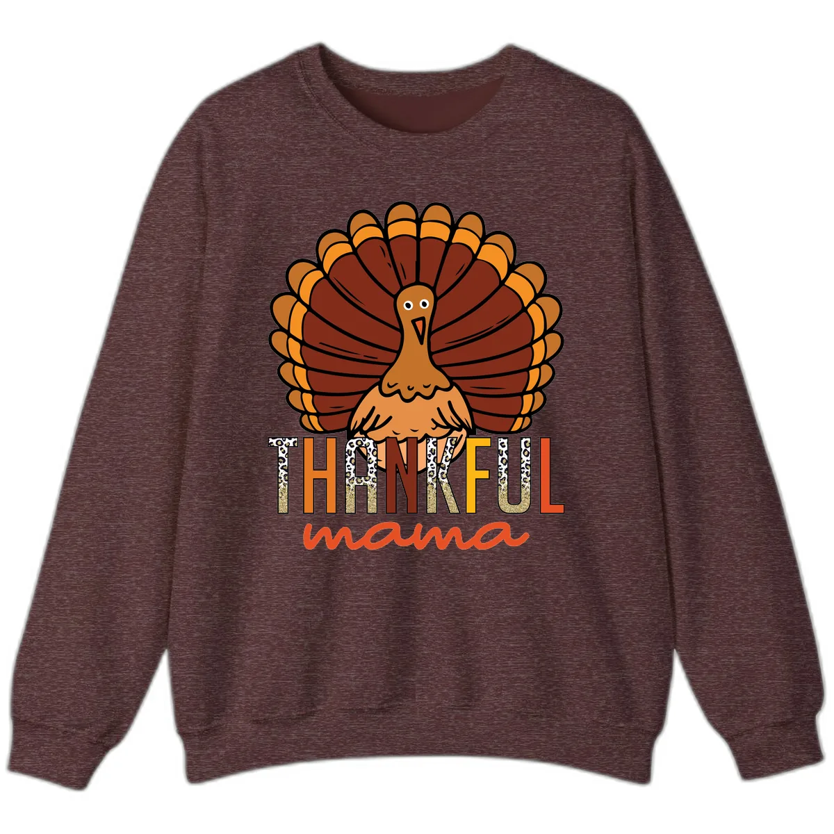 Thankful Mama Turkey Design Sweatshirt in Heather Sport Dark Maroon