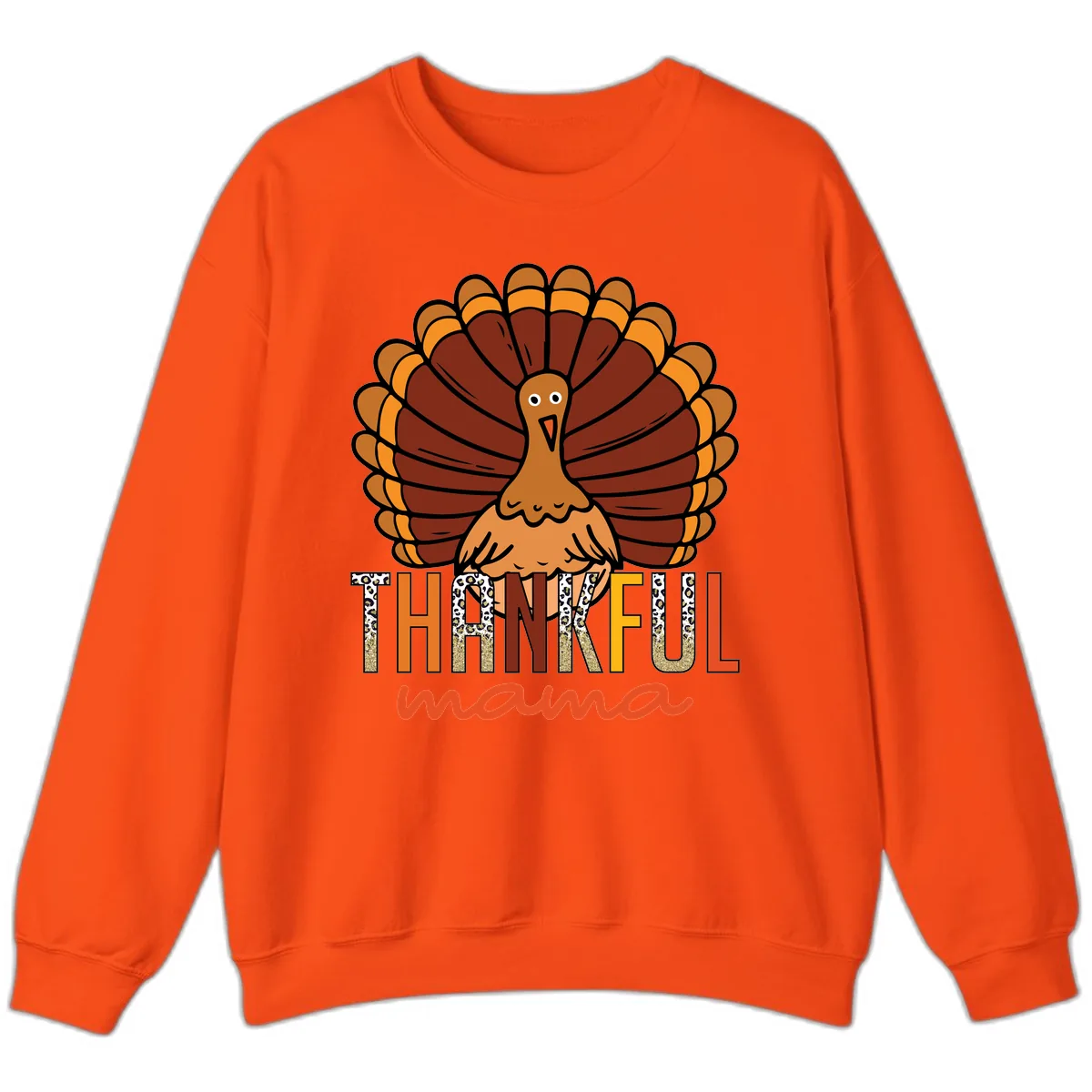 Thankful Mama Turkey Design Sweatshirt in Orange