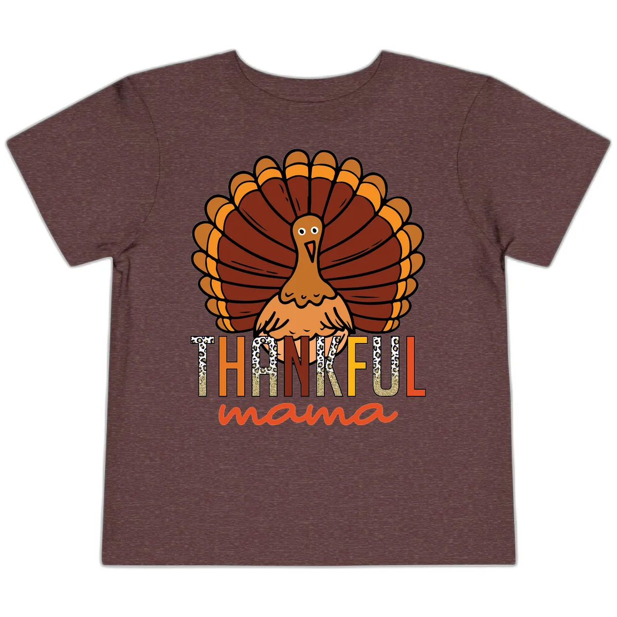 Thankful Mama Turkey Design Toddler T-Shirt in Heather Maroon