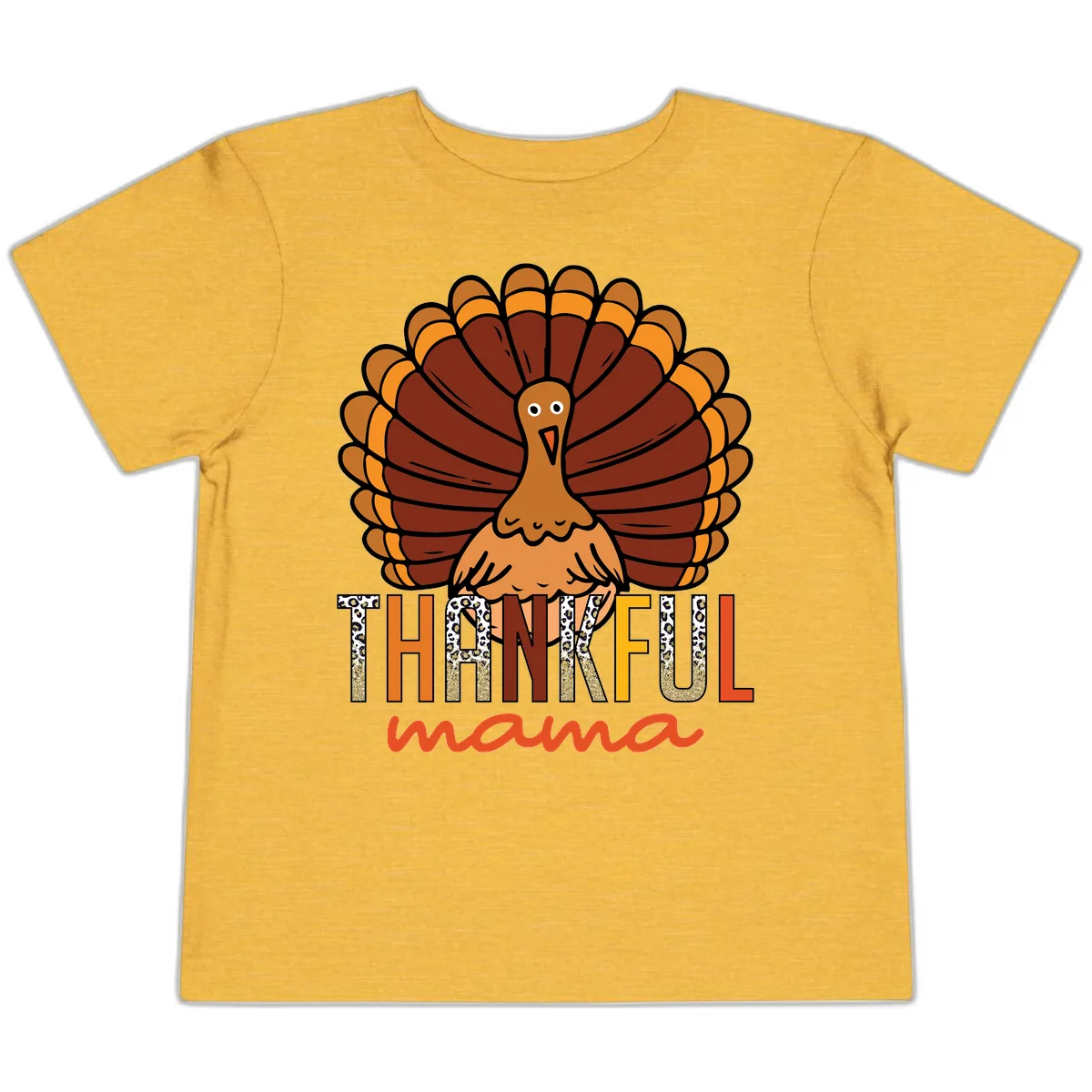 Thankful Mama Turkey Design Toddler T-Shirt in Heather Yellow Gold