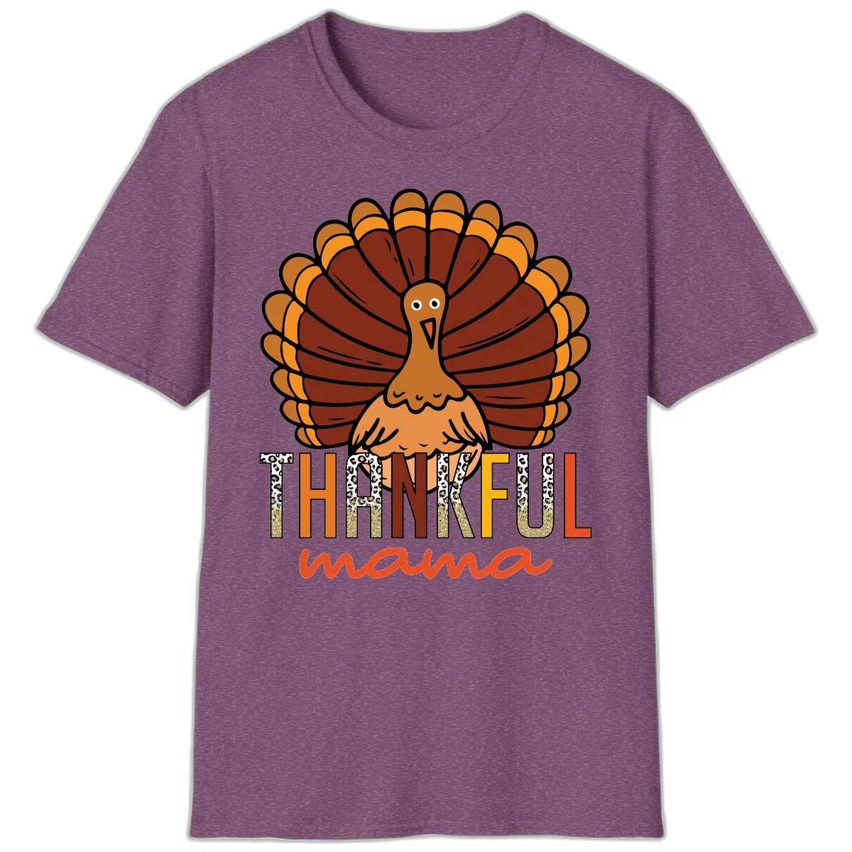 Thankful Mama Turkey Design T-Shirt in Heather Maroon