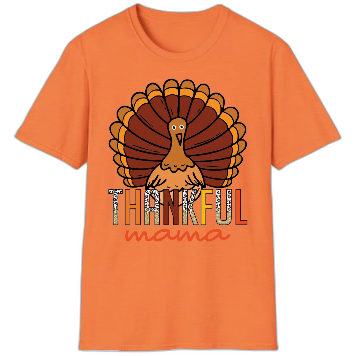 Thankful Mama Turkey Design T-Shirt in Heather Orange