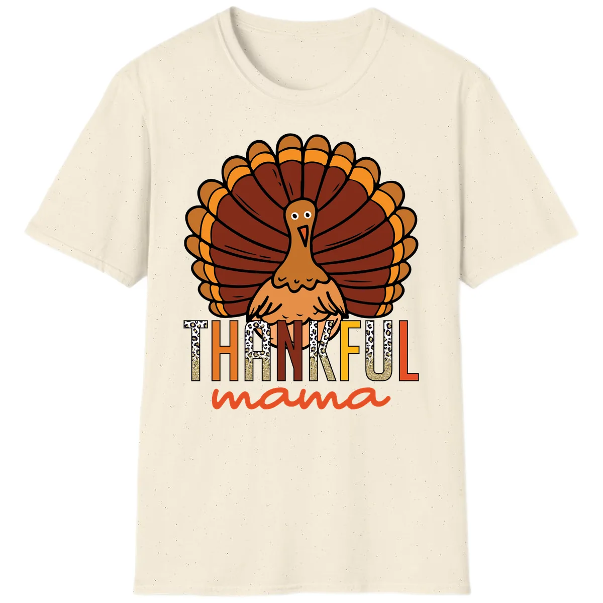 Thankful Mama Turkey Design T-Shirt in Natural
